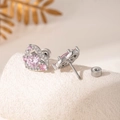 Orecchini a cuore rosa con chiusura a vite in argento su pietra elegante - Cuore Rosa (Pezzo Singolo)