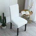 White textured stretch chair cover on dining chair in a cozy home setting decor - General Specification / Off White