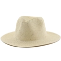 Klassieke strooien fedora hoed in natuurlijk beige met platte rand en zonbescherming strand - M (56-58cm) / Meter