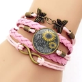 Bracciale multistrato in pelle intrecciata con girasole e ciondolo You Are My Sunshine - Rosa