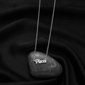 Vintage silver Pisces zodiac necklace with artistic script font on dark silk - Pisces Steel
