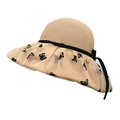 Beige lace butterfly knit sun hat with wide brim and black ribbon for summer women - M(56-58cm) / Khaki