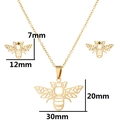 Three-piece gold stainless steel jewelry set featuring origami bee pendant and stud earrings - Bee/Cicada / Gold