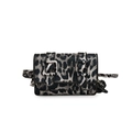Minibolso bandolera de moda con estampado de leopardo, hebilla metálica y cadena para mujer - Negro