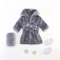 Gray flannel baby bathrobe set with towel, white slippers and cucumber props on white background - Robe+Towel+Slippers+Cucumber / Grey Set