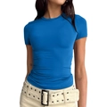 Slim fit bright blue crew neck short sleeve T-shirt for women in casual streetwear style - XS / Tops / Royal Blue