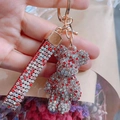 Red and white rhinestone teddy bear keychain with matching wristlet and gold hardware - Watermelon red
