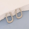 Silver U-shaped irregular geometric earrings with textured radial finish - Silver Style K7-25
