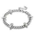 Bracciale in acciaio inossidabile argento con cinque ciondoli ananas traforati e chiusura - Stile Ananas Argentato (KB118525-KHY)