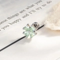 Silver four-leaf clover stud earrings with mint green heart-shaped cubic zirconia - Heart Clover (A703-2#) / Single Piece
