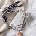 Chic light gray square crossbody bag with embroidered edges and ethnic jacquard strap - Gray