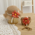 Set estivo di cappello di paglia e borsa floreale per bambini con margherita arancione - 52cm 3-6 Anni / Set Cappello di Paglia e Borsa / Kaki