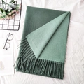 Dual-sided green cashmere-like scarf with fringe, stylish two-tone winter shawl design - 12# Bean Green