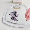 Pink ink pattern acetate hair claw clip for girls displayed on heart mirror - 3.5cm / Gray Tortoise