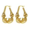 Vintage style gold-plated stainless steel hoop earrings with layered spiral fan design - Twisted Spring Gold Color
