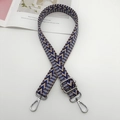 Adjustable bohemian style woven replacement shoulder strap with blue and brown patterns - Purple Coffee Blue + Silver Hook