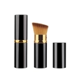 Portable retractable black makeup brush with gold ring and brown synthetic bristles - Small Black Gold Flat Slanted