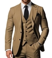 Slim fit three-piece khaki business suit for men including blazer vest and trousers - Brown