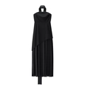 Detail of the sheer mesh patchwork hem and asymmetric cut on the black halter dress - S / Black