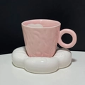 Pink ceramic tulip tulip mug with cloud-shaped saucer featuring unique hand-pinched texture - Pink Cloud Cup & Saucer