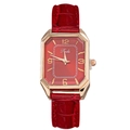 Octagonal gold quartz watch with red crocodile leather strap and numeric dial - Red