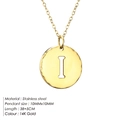 Minimalist stainless steel 14K gold letter I pendant necklace with adjustable chain - Letter I (I-14K Gold)