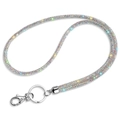 Cordón de pedrería de cristal AB brillante con anillo de plata para llaves y carné - 80cm Blanco Iridiscente / Blanco AB