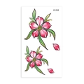 Pink cherry blossom flower temporary tattoo stickers with petals and green leaves - Watercolor Floral Withered Beauty Style (LY018)
