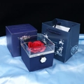 Navy blue jewelry box set with red preserved rose and matching gift bag and ribbon - Rose Box + Color Box + Handbag / Dark Blue