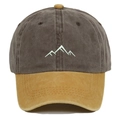 Detailed embroidery of mountain lines on a vintage washed two-tone baseball cap - Adjustable / Gray And Tan