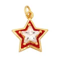 Star shaped gold pendant featuring vibrant red enamel and a clear faceted zircon gemstone - Star-Red