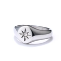 Close-up of a stainless steel signet ring with an engraved starburst and zircon stone - Star Signet Style (钢色3款)