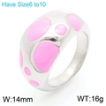 Silver 18K gold-plated stainless steel ring with pink enamel dots and 14mm width - Steel Pink (KR111181-K)