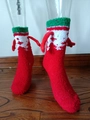 Calze di Natale rosse in pile corallo con mani magnetiche e motivi a fiocchi di neve - Pattern 37 (Red Green Snowflake Ears)