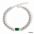 Bracciale cubano argento con zircone verde rettangolare e chiusura a moschettone regolabile - Argento + Zirconia Verde