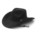 Classic black faux suede cowboy hat with wide brim, chin strap, and metal buckle accents - M(56-58cm) / Black