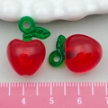 Translucent red resin apple pendant with green leaf for DIY jewelry making - Red Acrylic Apple (22169)