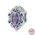S925 sterling silver vintage charm with oval purple stone and intricate filigree details - Purple Charm (SCC1928)