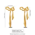 Elegant gold bow ribbon drop earrings in polished stainless steel for women - Stainless Steel Streamline Ribbon