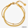 Double-layered golden stainless steel jewelry set with snake chain and round beads - JAK412 Gold Anklet