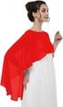 Detail view of red lightweight chiffon evening shawl with elegant drape on white dress - Red
