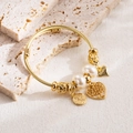 Adjustable gold charm bracelet with heart pendants, pearls and Gemini zodiac engraving - Gemini Pearl and Tree of Life Style / White