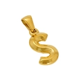 Ciondolo a lettera S in acciaio inossidabile placcato oro 18k lucido su sfondo bianco - Lettera S (S-Pendente)