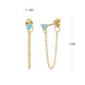 Detailed view of S925 silver gold tassel earrings with blue zircon and size markings - 925 Silver Yellow Gold Plated - Turquoise Blue