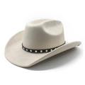 Classic cream faux suede western cowboy hat with brown studded leather band decoration - M(56-58cm) / Beige (Suede)