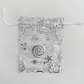 White organza drawstring gift bag with silver glitter star and spiral patterns - Silver Star