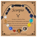 Macro detail of handmade Scorpio bracelet with blue goldstone beads on display card - Scorpio-Braided Cord