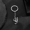 Personalized silver cursive AY letter pendant keychain in polished stainless steel - Letter Y