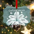 Flat acrylic Christmas lily ornament with religious text and red hanging ribbon - Inspirational Lily-Religious