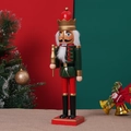 Classic 38cm wooden nutcracker soldier statue on red base for Christmas decor - Green Scepter